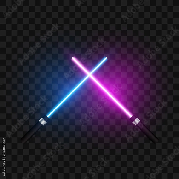 Fototapeta Crossed light swords on transparent background, vector illustration.