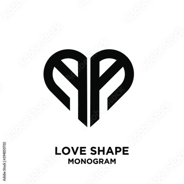 Fototapeta abstract AA love shape letter logo black vector monogram icon design isolated background