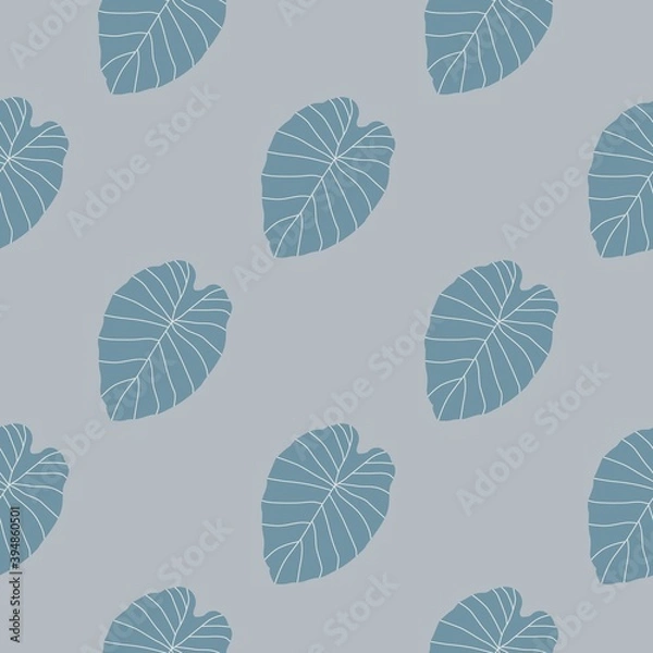 Obraz Pastel leaf contoured silhouettes seamless pattern. Stylized floral artwork in blue and grey tones.