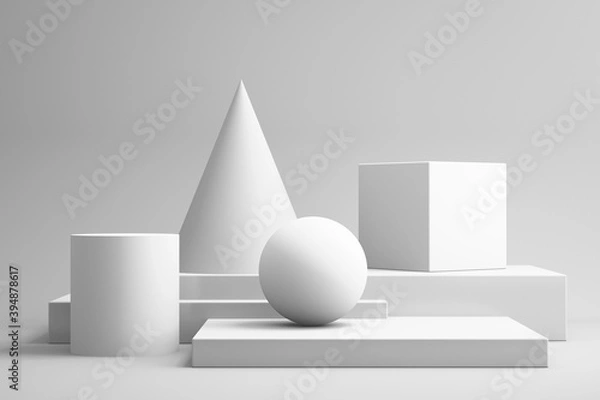 Obraz 3d rendering abstract still life of white geometric shapes on white background