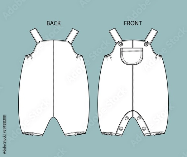 Obraz  overall for kids front and back view.  overall isolated.