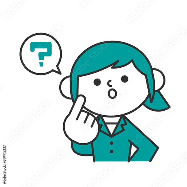 Fototapeta ビジネス　スーツ　上半身　シンプル　女性　疑問　はてな　考える