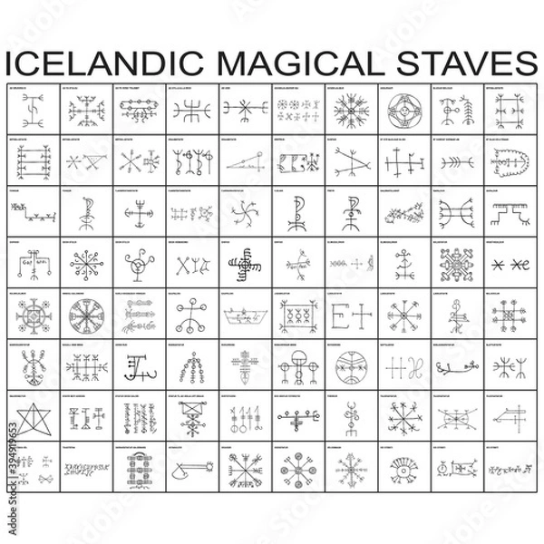 Fototapeta Vector icon set with Icelandic magical symbols  for your project