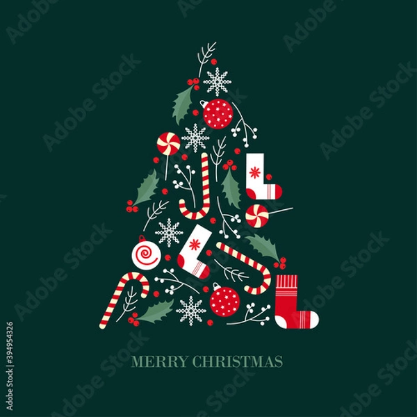 Obraz Tree with christmas elements illustration