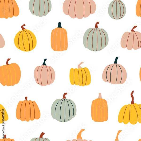 Fototapeta Pumpkin vector seamless pattern. Hand drawn isolated on white background.