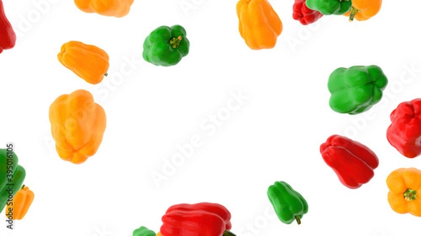 Fototapeta falling bell peppers on white background 3d rendering