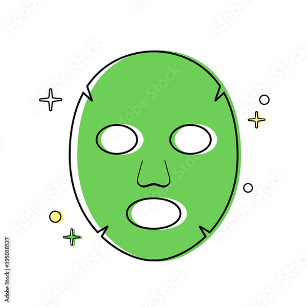 Fototapeta Face mask sheet, skin care icon. Beauty linear image on white background. Editable vector illustration