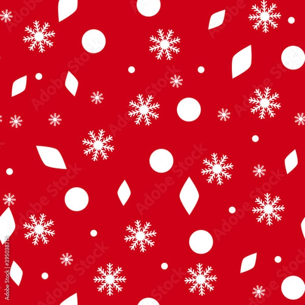 Fototapeta New Year pattern, seamless texture for Christmas design. Vector red background with snowflakes.