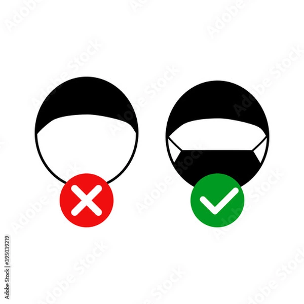 Fototapeta No entry without face mask. Mask required icon. Vector illustration. Covid. Corona virus.