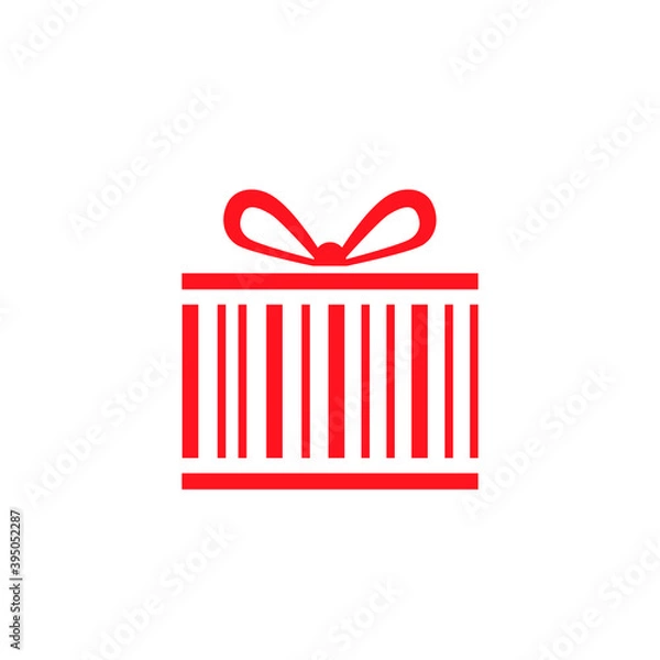 Obraz Discount. Red Present barcode box with ribbon vector image. Logo design