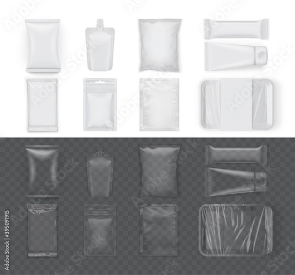 Fototapeta set of  white food packages isolated on white background mock up