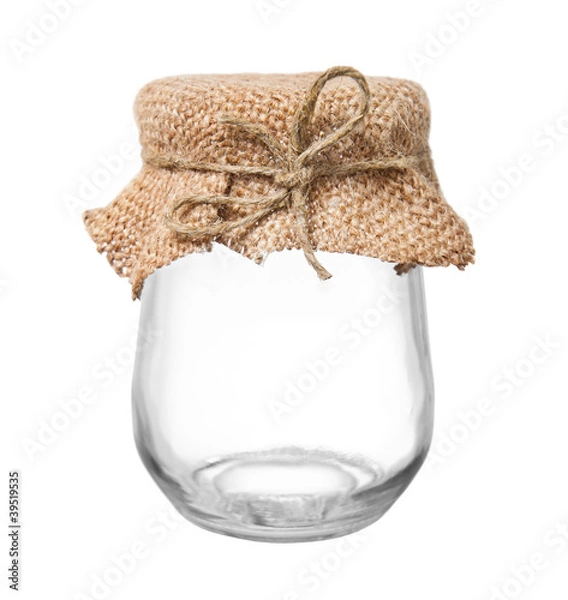 Obraz Empty glass jar with sacking and rope