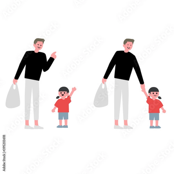 Obraz マイバッグを持ってお買い物へいく親子イラスト素材
