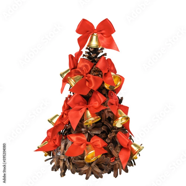 Fototapeta small creative Christmas tree made of pine cones