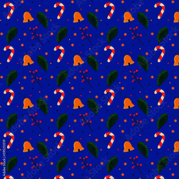 Fototapeta Christmas pattern blue background