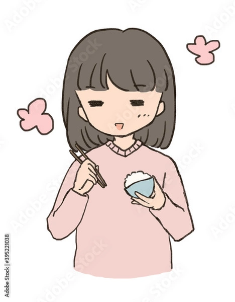 Fototapeta ご飯を食べる　女性　美味しい