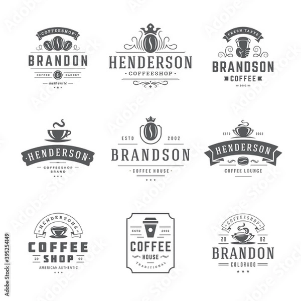 Fototapeta Coffee shop logos design templates set vector illustration for cafe badge design and menu decoration