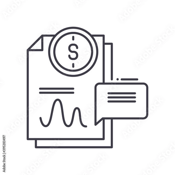 Fototapeta Financial news icon, linear isolated illustration, thin line vector, web design sign, outline concept symbol with editable stroke on white background.