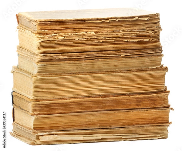 Fototapeta Old books of different shape and color. Isolated on white backgr