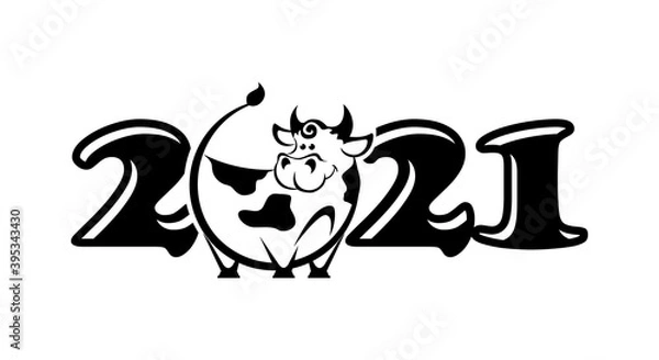 Obraz 2021 year Logo design. Chinese new year of ox. Metal ox horoscope sign. New year funny symbol. Flat vector Ox sign isolated on transparent  background