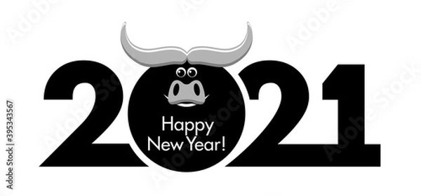 Obraz 2021 year Logo design. Chinese new year of ox. Metal ox horoscope sign. New year funny symbol. Flat vector Ox sign isolated on transparent  background