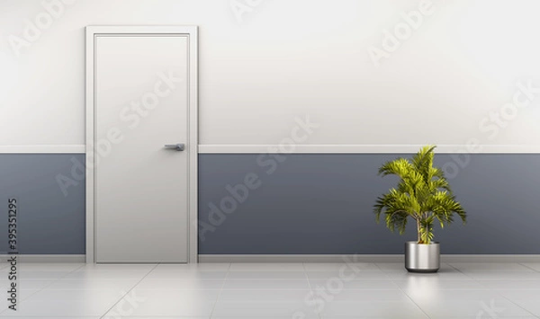 Fototapeta Modern office corridor with door. 3d rendering