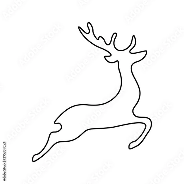 Obraz Vector drawing of a deer, christmas deer, santa deer with lines on a light background.