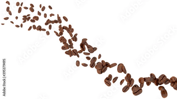 Fototapeta falling coffee beans on white background 3d rendering