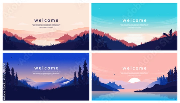 Fototapeta Welcome screen set - Collection of vector nature backgrounds with copy space for text