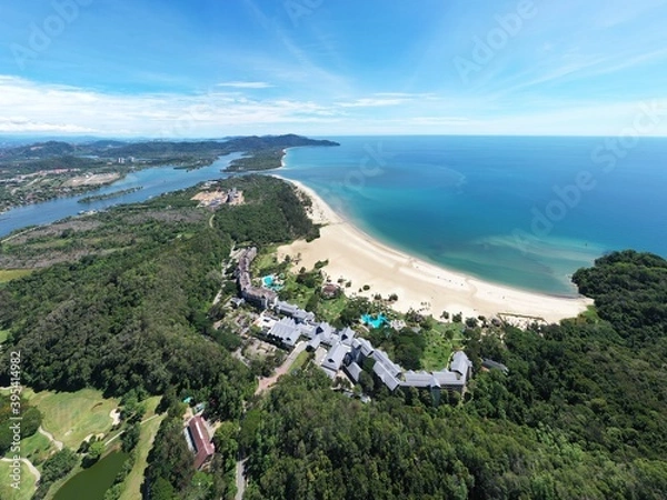 Obraz Aerial view Shangri La Rasa Ria Resort, the best place for vacation around Kota Kinabalu city centre