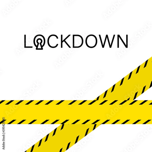 Obraz Yellow line lockdown text on white backdrop. Copy space poster for social banner or propaganda, hygiene promotion, medical poster. Chemist shop logo or info card. Flat style stock vector illustration