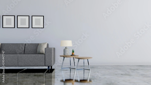 Fototapeta Modern living room With sofa bed and white lamp.