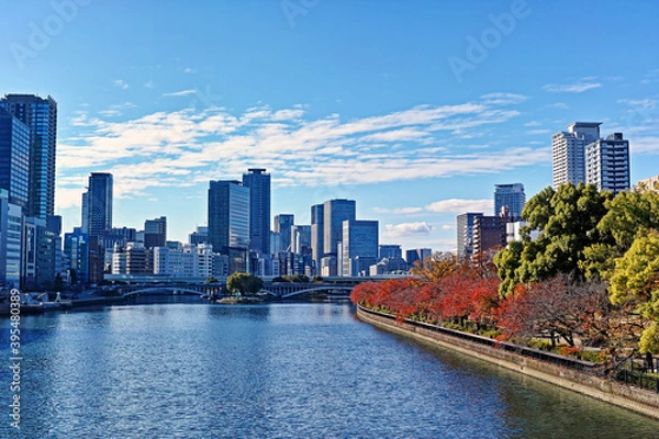 Obraz 秋の大阪 天満橋から中之島公園を望む