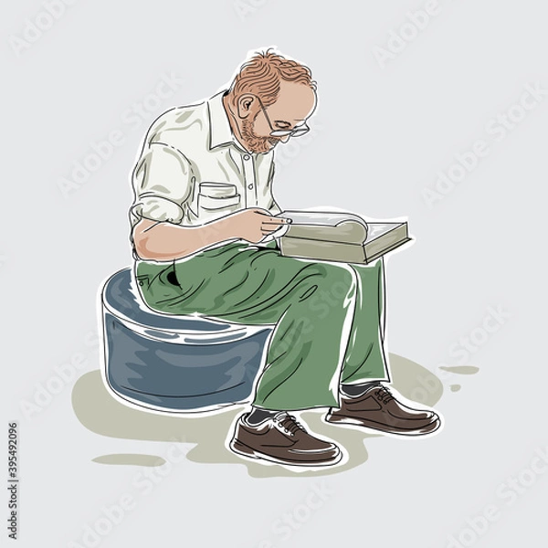 Fototapeta vector illustration people reading book vintage style