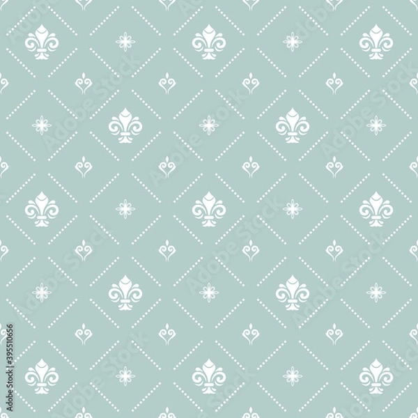 Fototapeta Seamless pattern. Modern geometric ornament with white royal lilies. Classic vintage background