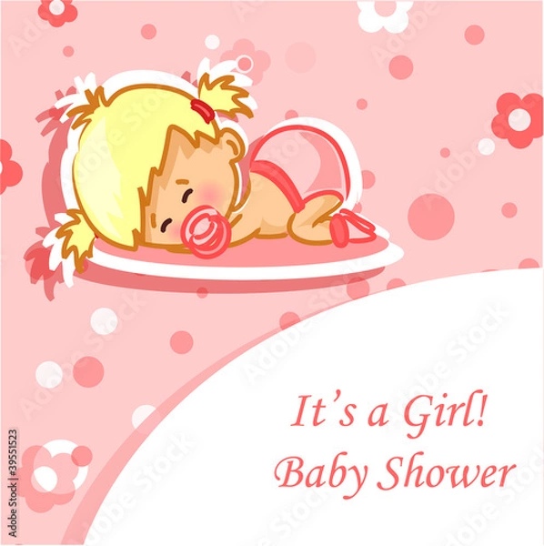 Fototapeta Объявление карты девочка, вектор фон