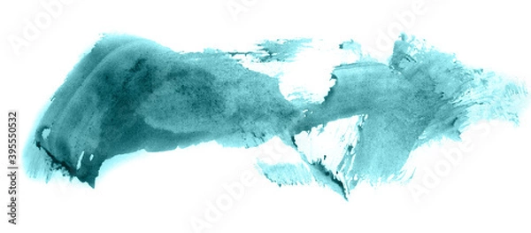 Fototapeta Abstract watercolor background hand-drawn on paper. Volumetric smoke elements. Blue-Green color. For design, web, card, text, decoration, surfaces.