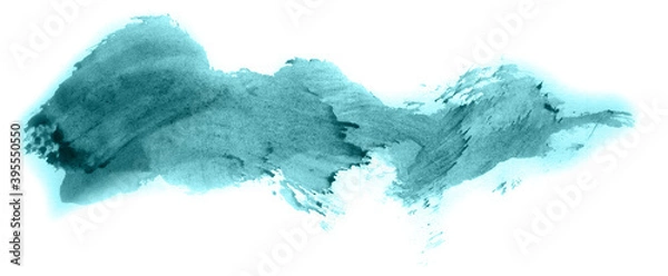 Fototapeta Abstract watercolor background hand-drawn on paper. Volumetric smoke elements. Blue-Green color. For design, web, card, text, decoration, surfaces.