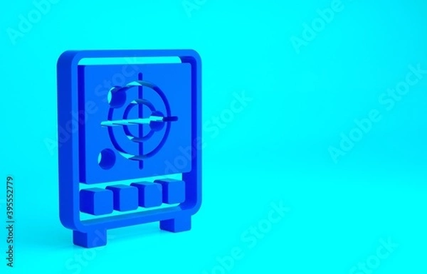 Fototapeta Blue Radar with targets on monitor in searching icon isolated on blue background. Search system. Navy sonar. Minimalism concept. 3d illustration 3D render.