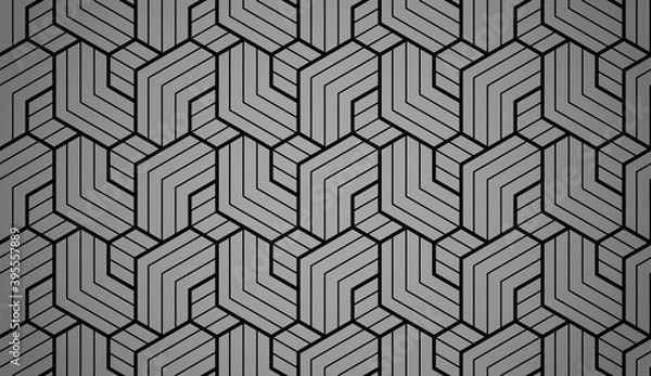 Fototapeta Abstract geometric pattern with stripes, lines. Seamless vector background. Black and gray ornament. Simple lattice graphic design