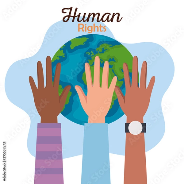 Fototapeta Human rights with diversity hands and world design, Manifestation protest and demonstration theme Vector illustration