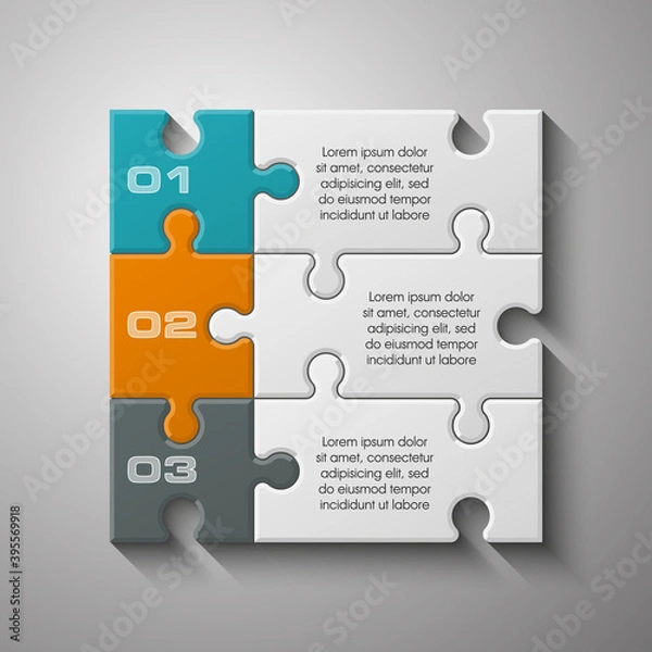 Obraz Three sided 3d puzzle presentation infographic template with explanatory text field for business statistics