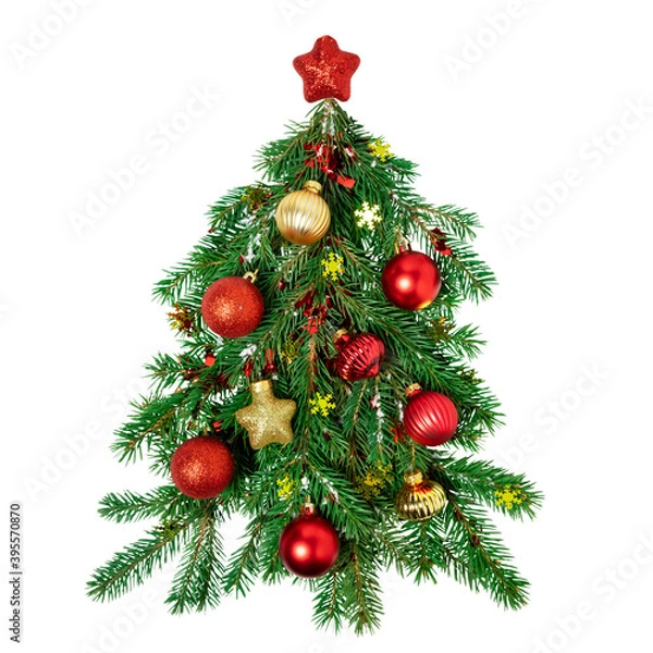 Fototapeta Christmas tree made of spruce branches isolated on white