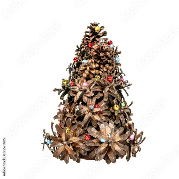 Fototapeta small creative Christmas tree made of pine cones