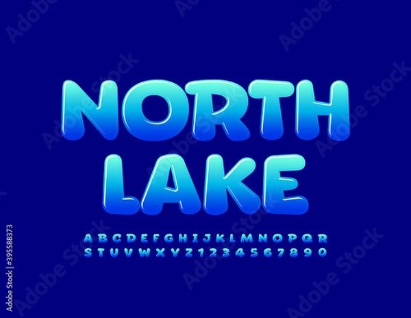Obraz Vector creative template North Lake. Gradient Blue Font. Shiny Alphabet Letters and Numbers set