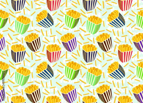 Obraz Vector seamless pattern with pitched fries. beautiful boxes with fast food. Bad food for the cinema. Appetizing background