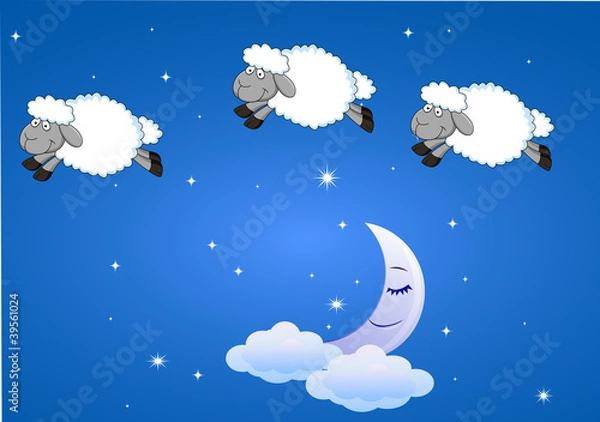 Obraz Sheep with moon and stars