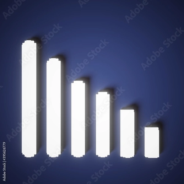 Fototapeta Downwards glowing red arrow on grey statistic grid background. Business and finance. Profit and loss. Counting money.