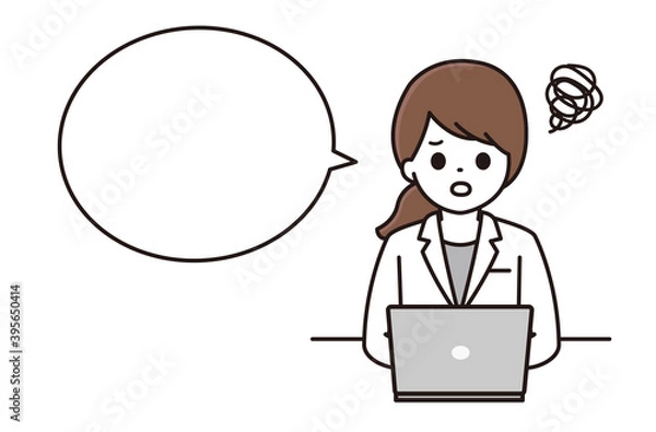 Fototapeta 薬剤師 女性 パソコン 吹き出し