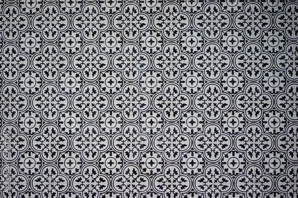 Fototapeta Square ceramic tiles in black and white patterns. Mosaic wall or flooring tiles.